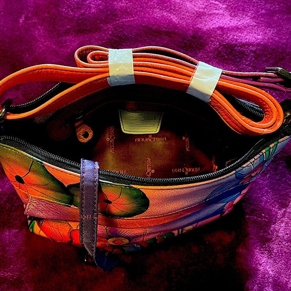 Anuschka - Genuine Leather, Beautiful.          Floral Color, Crossbody, 12 X 8.